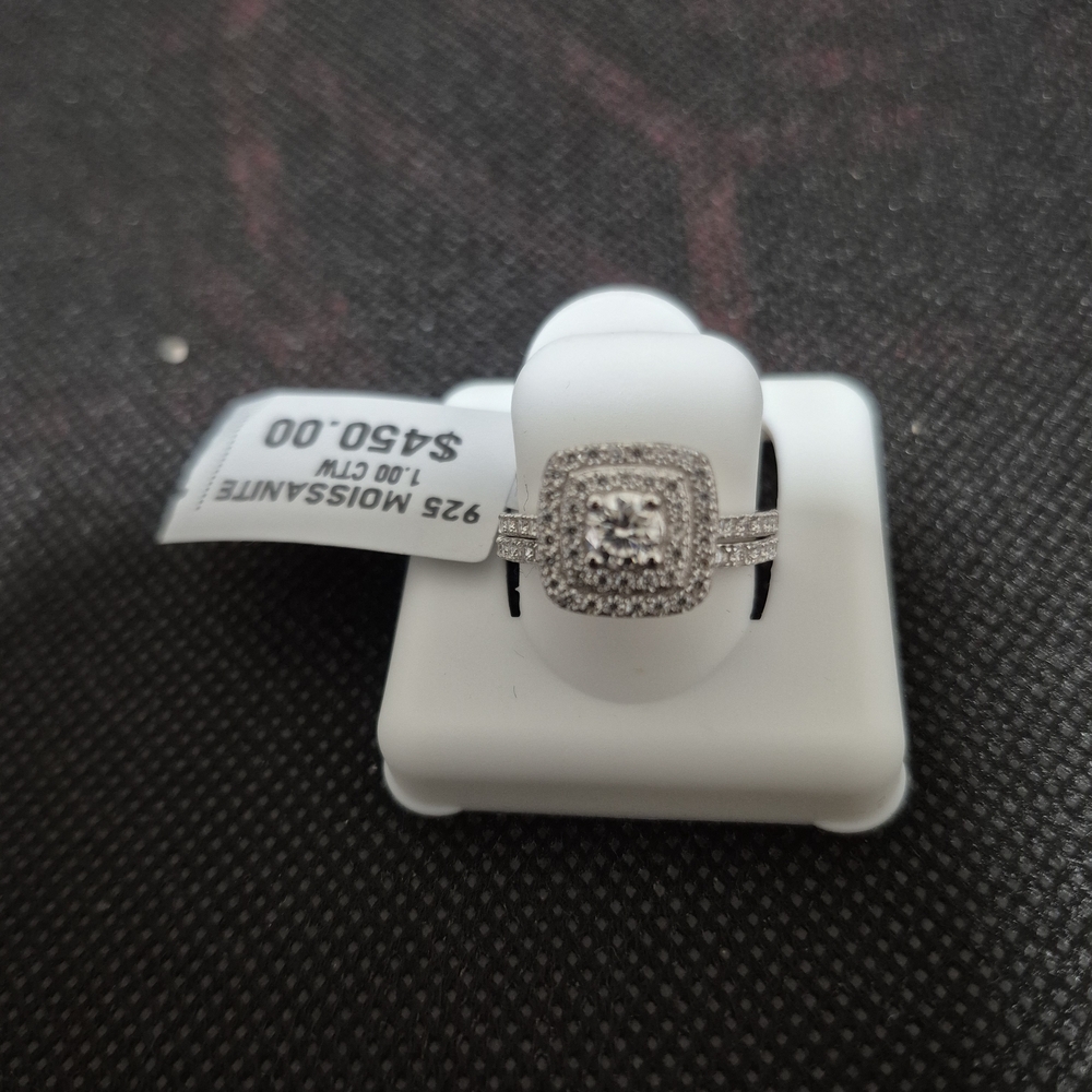 Dazzling Silver Moissanite Halo Ring